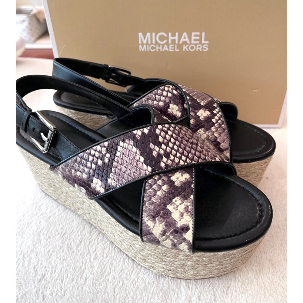 Michael Kors NEW Jodi Mid Wedge Size 9 Leather Snake Espadrille Platform Sandal - Picture 2 of 14